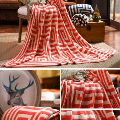 Knitted wool blanket full cotton bl..