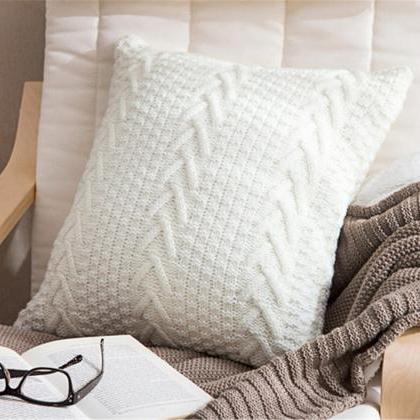 Decorative Cotton Knitted Pillow Case Cushion Cover Double Cable