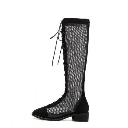 Lace mesh material cold boots hollo..