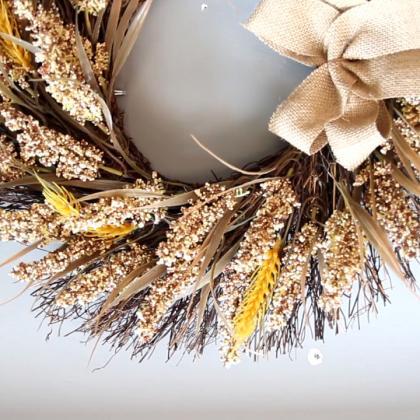 Fall Wreath Artificial Wheat Ears W..