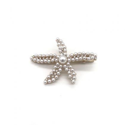 2 Pcs Starfish Hair Clips Pearl Hai..