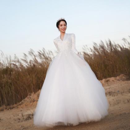 Women's White Lace Wedding Dress Lo..