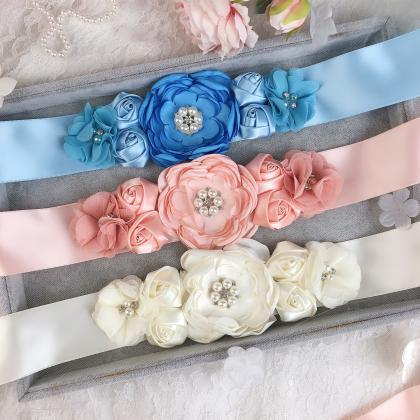 Sash Belt with Flowers Pearls Rhine..