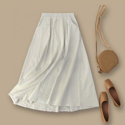 Cotton and linen skirt high waist s..