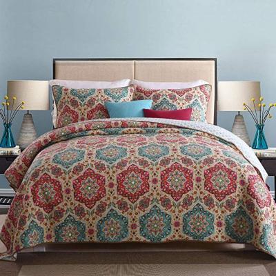 Queen Size Quilt Sets-3 Pieces Bedding Bedspread Coverlet Set, Circled Blooming Flower Style