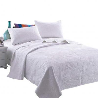 Palm Leaf Patchwork Cotton Bedspread Quilt Sets Fit Queen King Bed（98&amp;quot;x106&amp;quot;）white