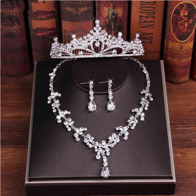 Bridal necklace crown three-piece set with drill bit decorated with wedding accessories princess crown rhinestone comb