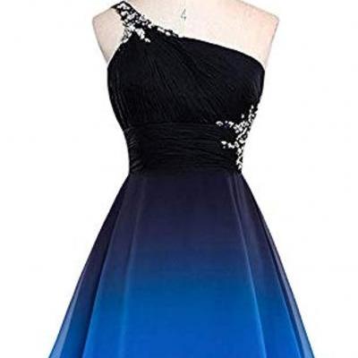 One Shoulder Wrap Chest Gradual Diamond Chiffon Evening Dress Maxi Dress