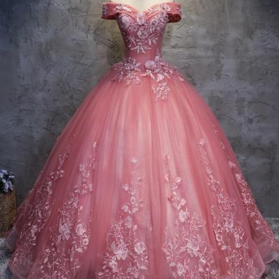 Long Handmade Evening Dress, Long Ball Gown Quinceanera Dress Prom Gowns With Lace Appliques
