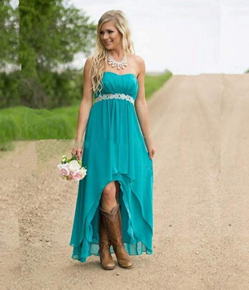 Bridesmaid Dresses High Low Strapless Country Bridal Wedding Party