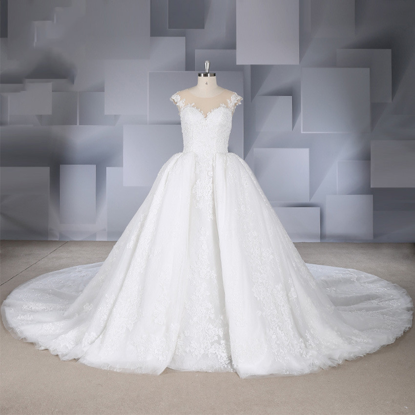 New court-style beaded slim versatile cover sleeve big tail wedding dress