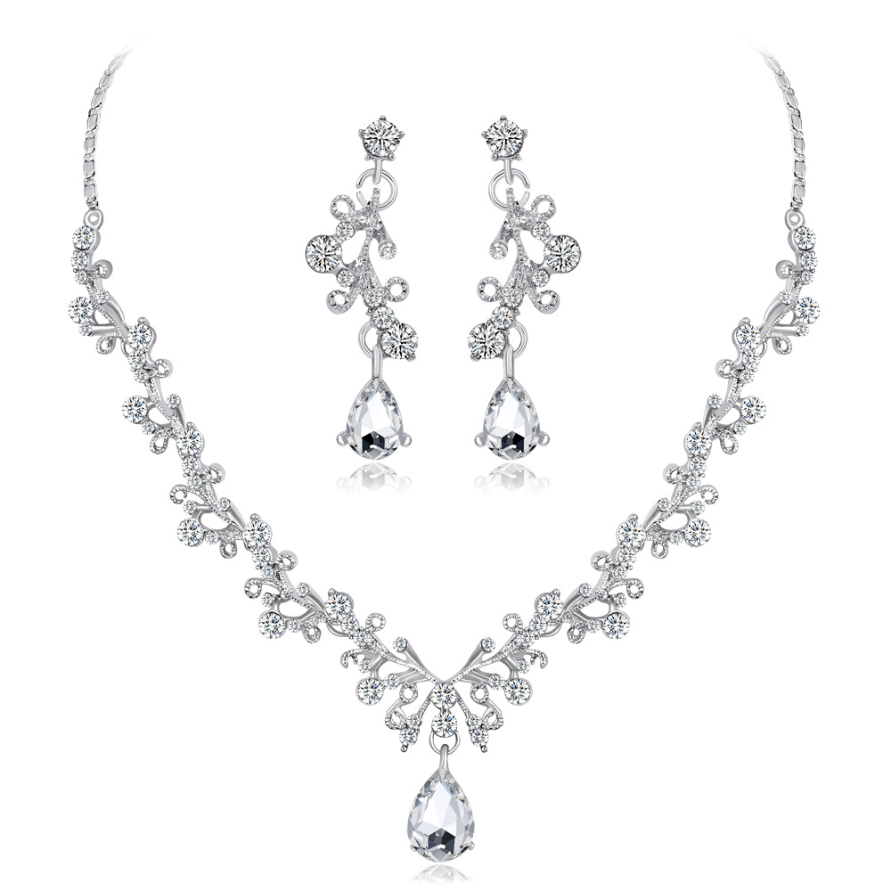 Crystal Diamond Necklace Set Bridal Wedding Necklace Two Piece Set