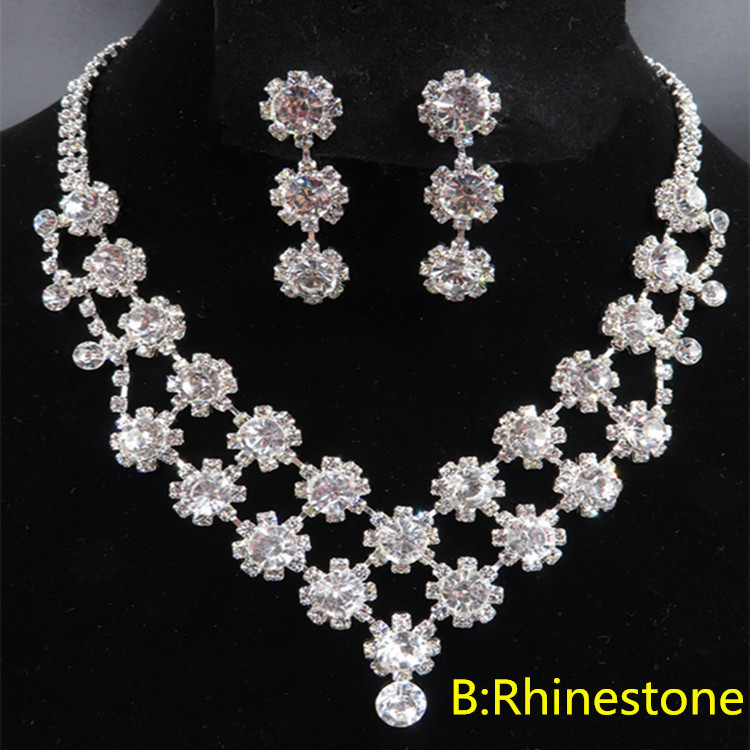 Bridal Jewelry Rhinestone Pearl Necklace Earring Set