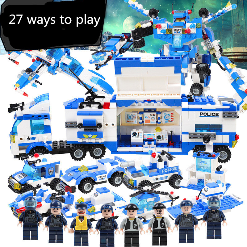 Children's diy building blocks toys boys police car puzzle assembling and inserting toys compatible with Lego