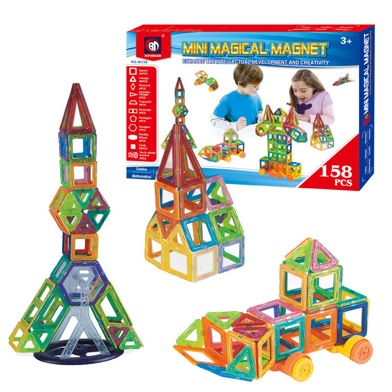 Puzzle Parent-Child Interaction Transparent Magnetic Piece Assembling Blocks158 pcs Magnetic Sheet DIY Stack Creative Education Building Blocks Game Toys Boys and Girls Suit