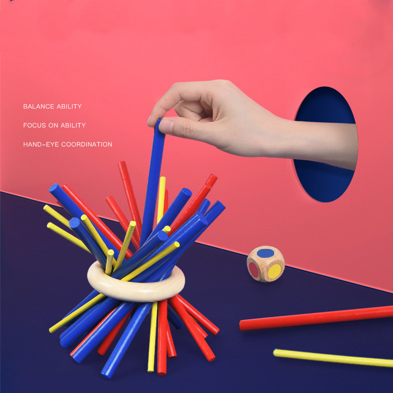 Children's desktop balance game stick piggy with wooden stick colorful fun wooden stick toy