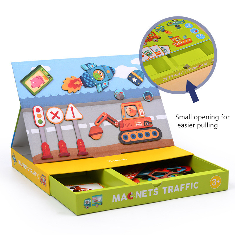 Children's transportation educational toys creative magnetic cartoon paper jigsaw puzzle early childhood education toys