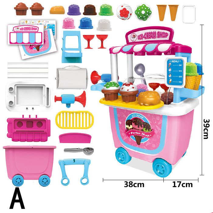 BBQ Play House Trolley Toy Set, Kids Supermarket Pretend Food Play Set, Ice Cream Cart, Food Cart Toy for Boys Girls Kids Children Birthday Christmas