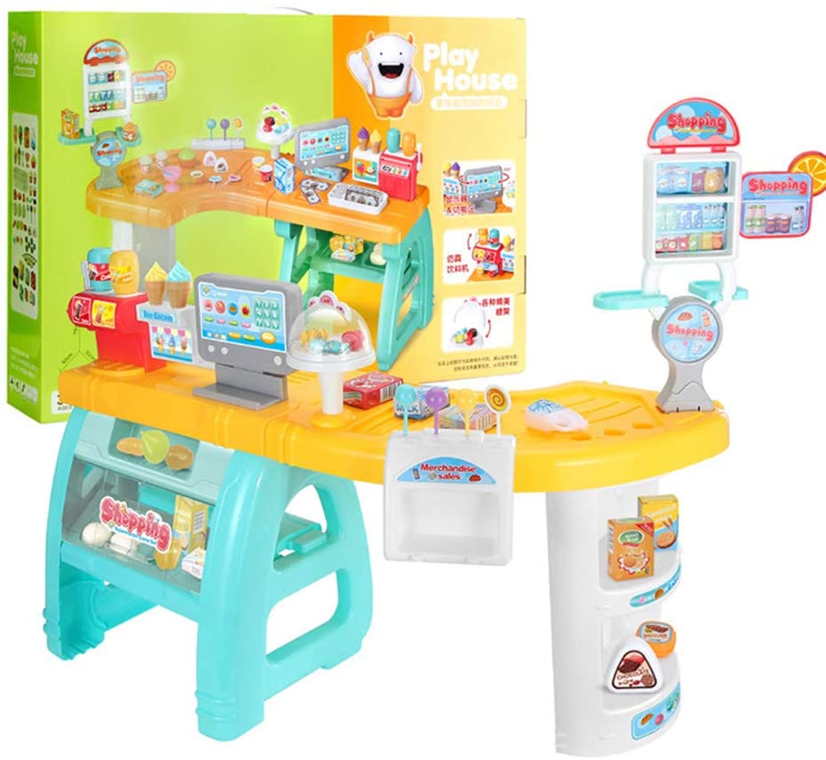 Children's Supermarket Cash Register Toys, Store Cashier Counter Simulation Sales Counter Pretend a Toy, Cosplay Candy/Juice/Ice Cream Sales Counter