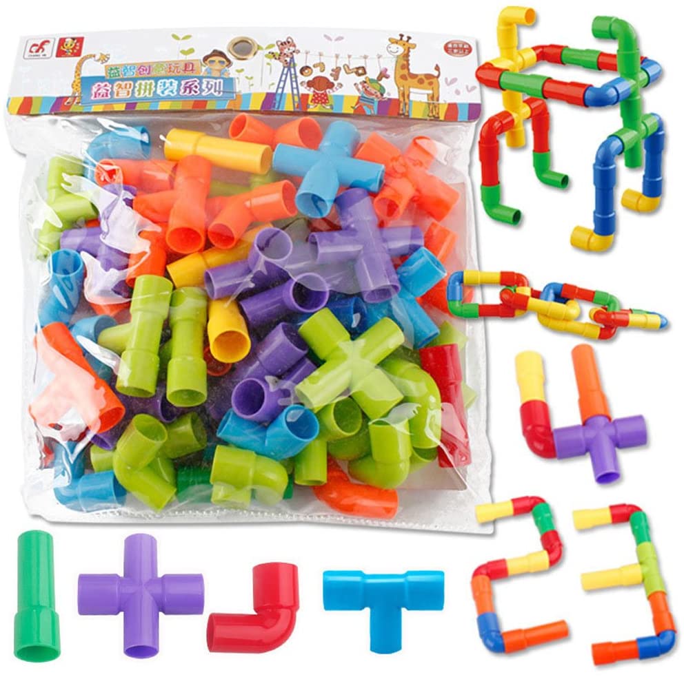 Pipe Building Toys, Colorful Water Pipe Building Blocks, DIY Assembling Tunnel Block Model Toys for Children Kids