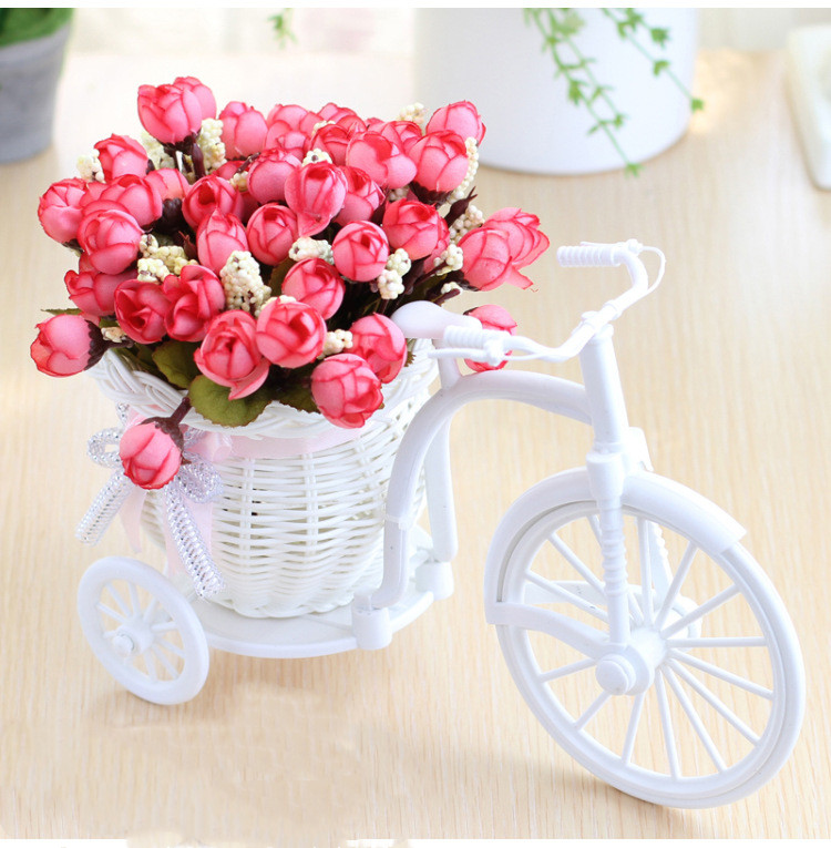 Artificial Garden Fake Flowers with Baskets Silk Rose Bike Stand for Home Office Decoration