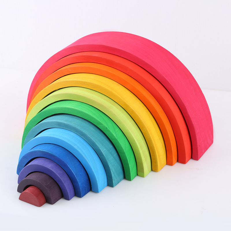 12-Piece Wooden Rainbow Stacking Blocks Fun Building Nesting Toys for Kids Boys and Girls