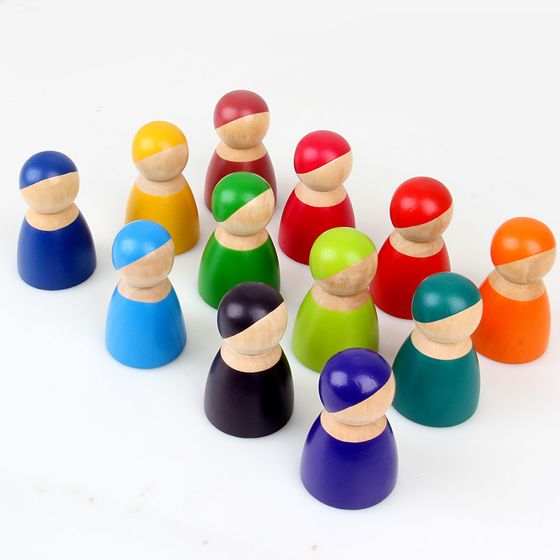 Toddler Wooden Toys 12 Rainbow Friends Wooden Peg Dolls Bodies Baby Kids Wooden Pretend Play for Toddlers People Figures Shape Preschool Learning Educational Toys Montessori Toys