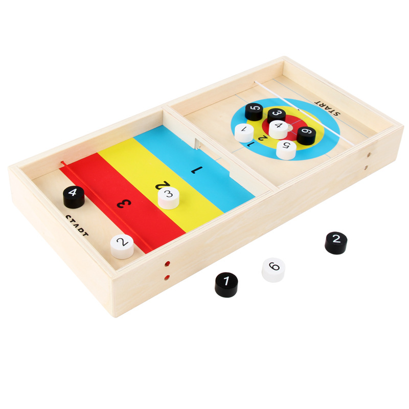  Desktop Interactive 2-in-1 Curling Board Game, Wooden Desktop Early Education Puzzle Curling Game, Release Stress, Suitable for All Ages