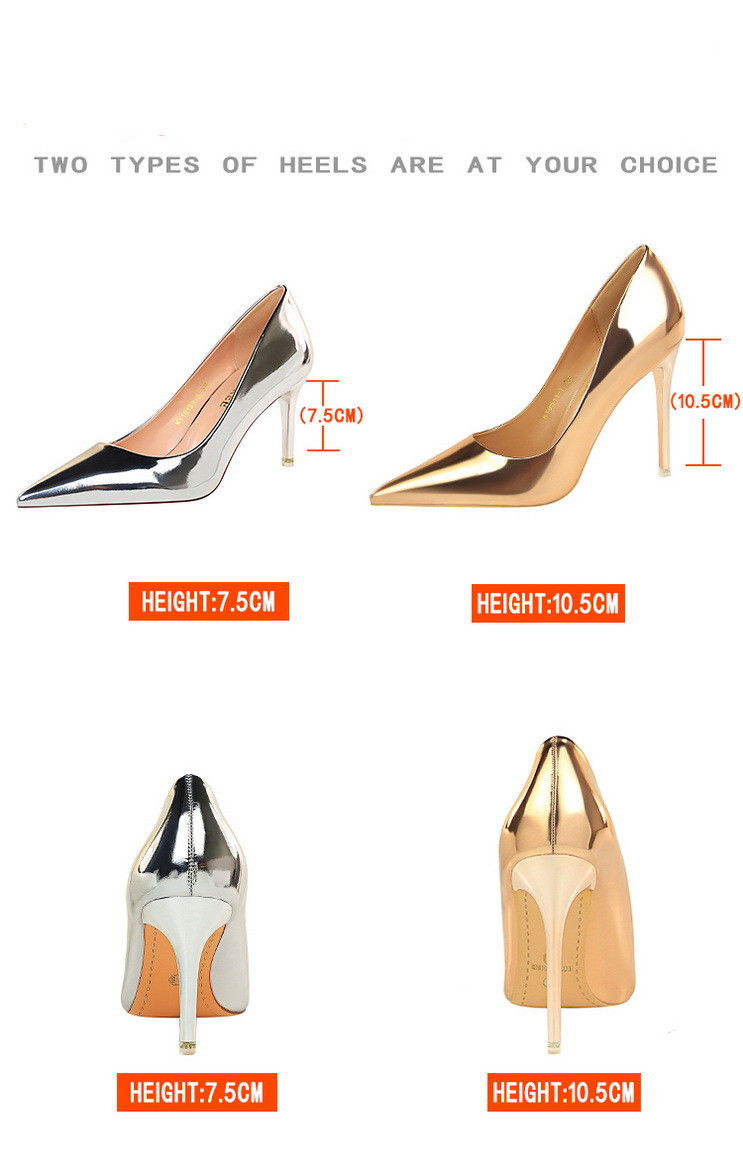 Metallic Heels Women's Shoes High-heeled Shallow Mouth Pointed Sexy ...