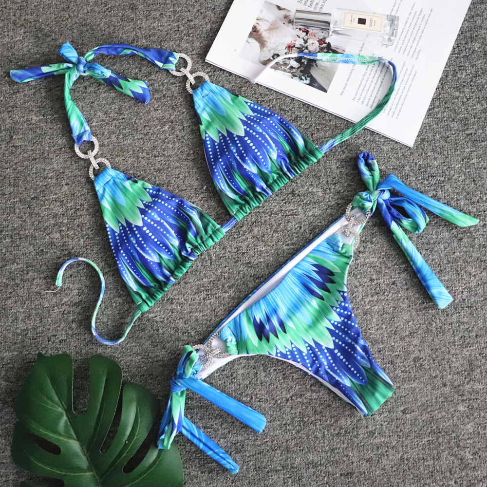 Bikini Crystal Diamond Women's Swimwear Digital Printed Sexy Split Swimsuit