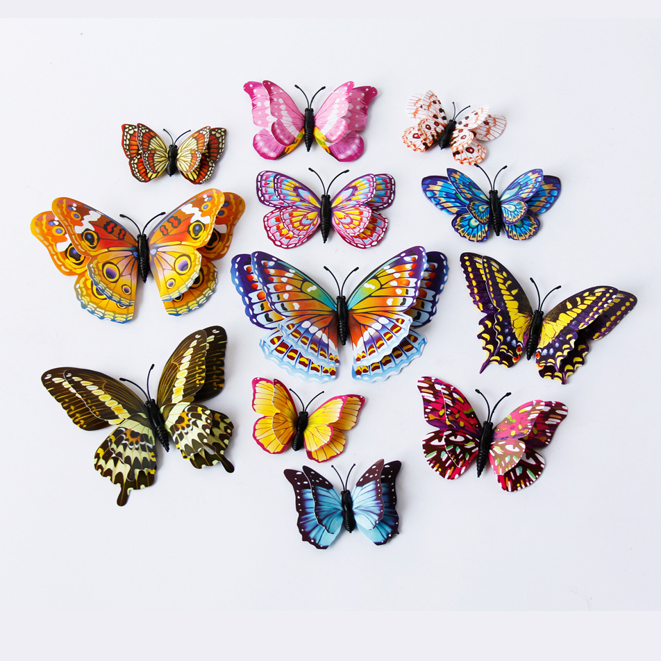 48 PCS Luminous double-layer suit magnetic butterfly interior decoration 3d three-dimensional wall stickers high simulation butterfly decoration