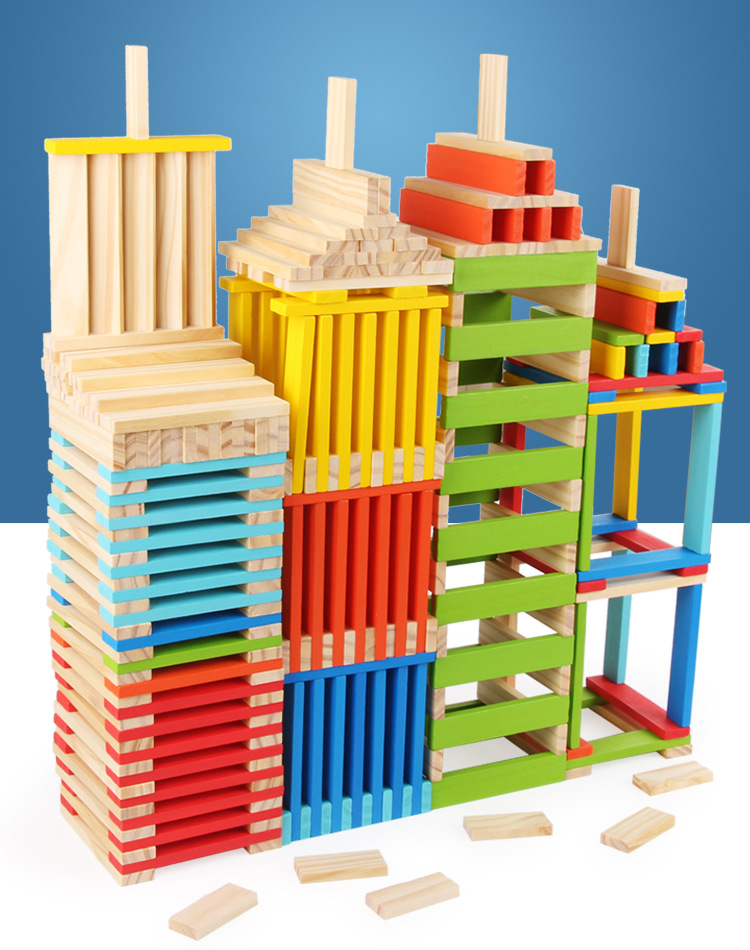 Children's Educational Toys 300 Pcs Wooden Dominoes Set for Kids Building Blocks Racing Tile Games