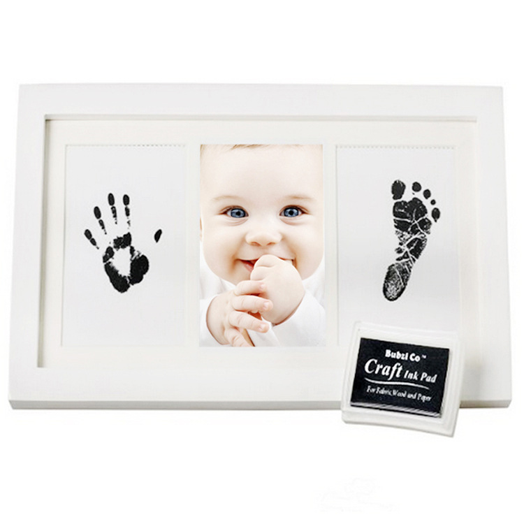 Baby Handprint Footprint Picture Kit – with Premium Photo Frame, Safe Ink Stamp Pad,Newborn Baby Shower Gift Idea