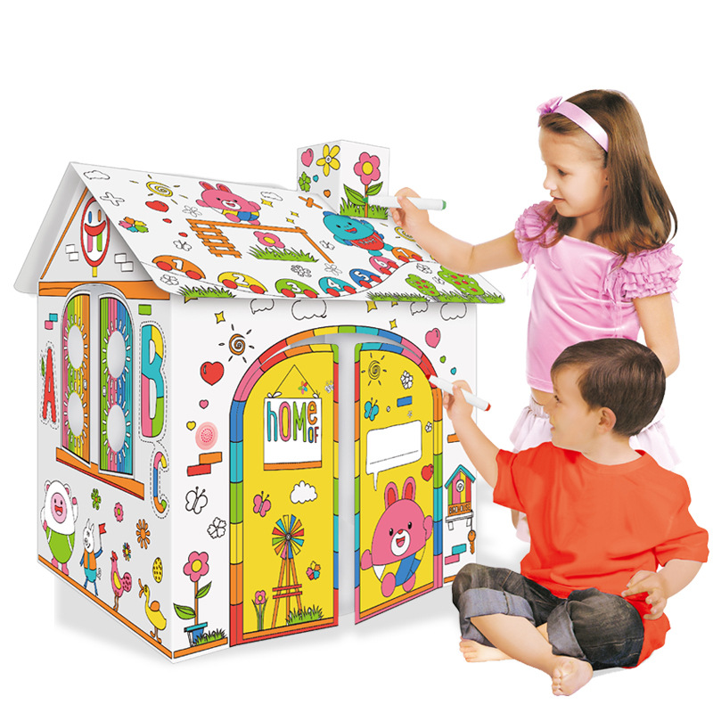 Cardboard Playhouse for Kids with Markers to Color Creatology Gift for Children Paper House for Toddlers