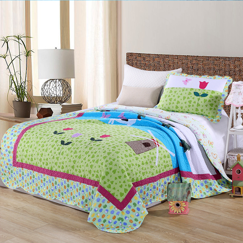 Quilted three-piece quilt quilt patchwork, quilted cartoon single bed set