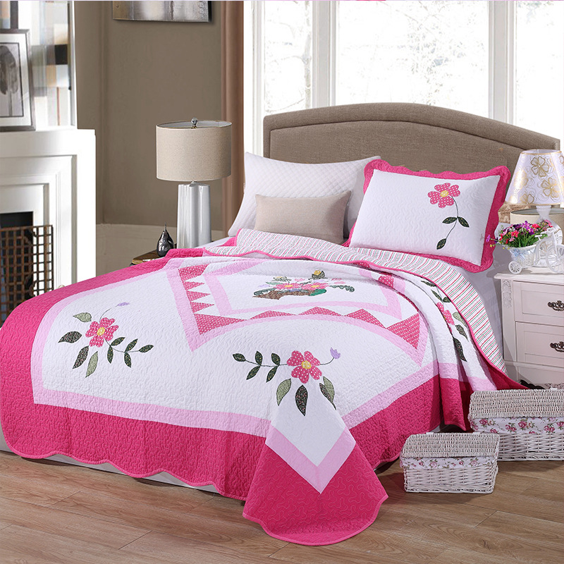 Quilted three-piece set, cute cartoon single bed product set, printed air conditioning quilt