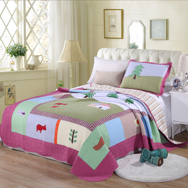 Three-piece printed quilt, thin bedding set, summer cool quilt