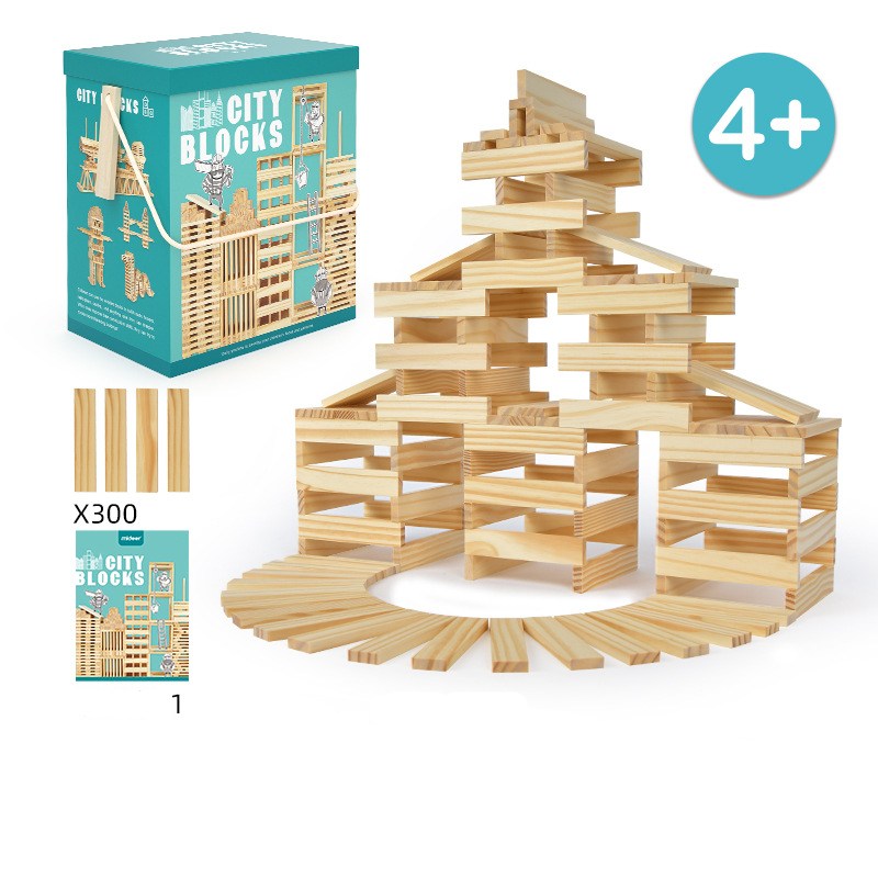  Wooden Building Blocks for Kids - Building Planks Set, Toy for Boys and Girls (300 Pieces)