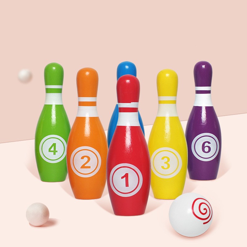  Kids Bowling Play Set Wooden Colorful Bowling Pins with Numbers Indoor & Outdoor Sports Bowling Games Educational Toys for Toddlers Children