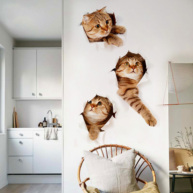 3D Wall Stickers Cats Self Adhesive, Kids Wall Decals/Removable Vinyl Art Murals for Living Room Baby Rooms Bedroom Toilet House Wall DIY Decoration