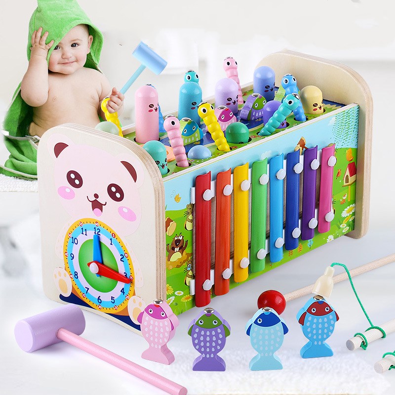 Hammering Pounding Toy Hamster Toy Xylophone Fishing Magnet Game, Montessori Early Educational Fine Motor Skill Toy , Best Birthday Gift for 3 4 5+ Years Boys Girls (2 Hammers Included)