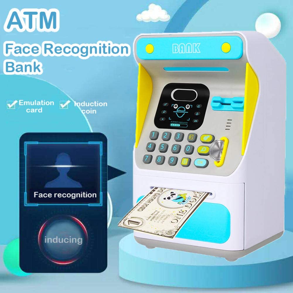 Mini Safe ATM Saving Banks for Real Money, Change Coin Counter Cash Drawer Register for Kids，Storage Deposit Box, Digital Piggy Machine, Children Password Lock Case