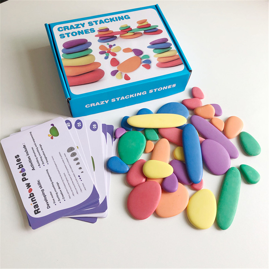Sorting and Stacking Stones with Activity Cards - In Home Learning Toy for Early Math