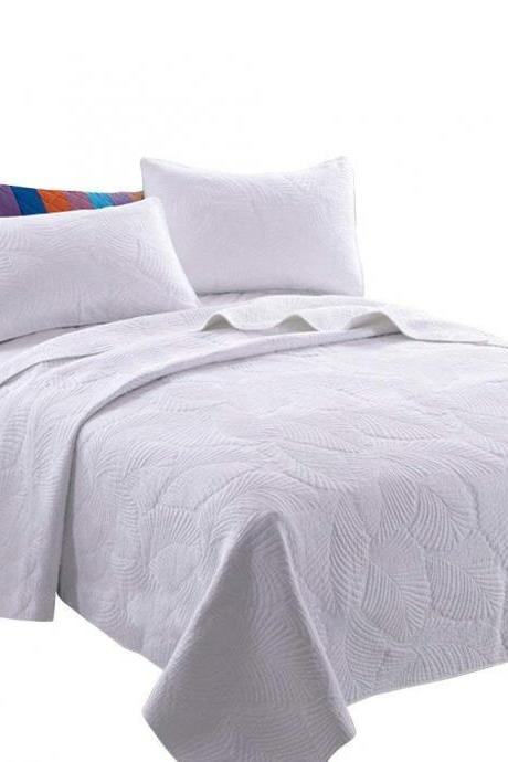 Palm Leaf Patchwork Cotton Bedspread Quilt Sets Fit Queen King Bed（98&quot;x106&quot;）white