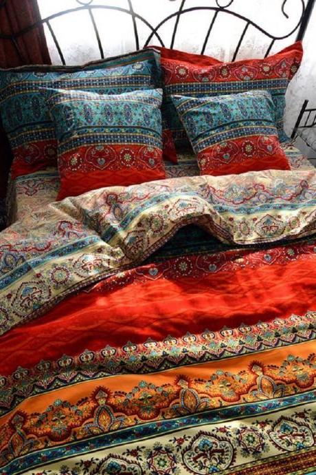 Bohemia Retro Printing Bedding Ethnic Vintage Floral Duvet Cover Boho Bedding 100% Brushed Cotton Bedding Sets 