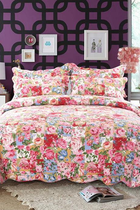 Bedsure 3-Piece Printed Quilt Set Queen/Full Size (90x98 inches), Lightweight Coverlet Design for Spring and Summer, 1 Quilt and 2 Pillow Shams