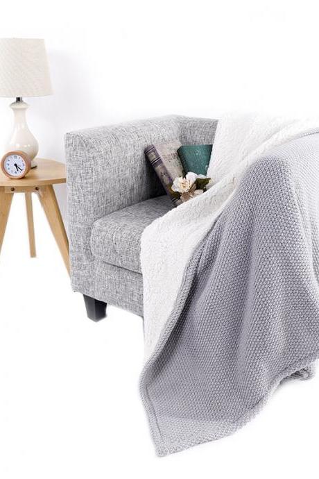 Bedding Knitting Blanket Cover Blanket Plus Velvet Double Layer Composite Blanket Sofa Cover Blanket Warm Solid Color