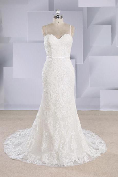 Women's slim mermaid wedding dress with sexy backless buckle full lace fit trumpet wedding dress