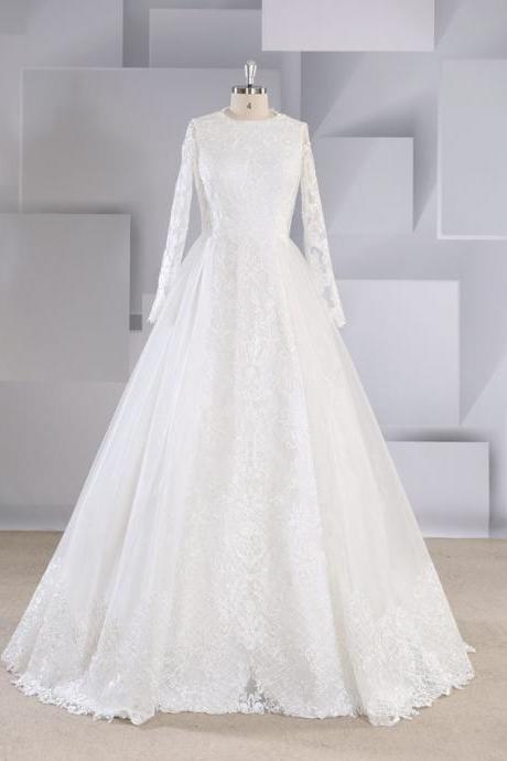 2019 autumn and winter high-end lace court princess wind detachable long-sleeved slim Qi wedding dress