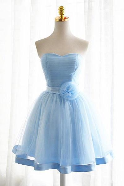 Light blue bridesmaid dress short heart-shaped tube top party dress adult dance ball graduation dress
